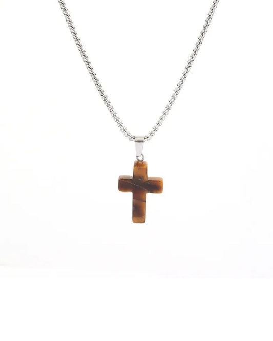 Collar Hombre Plateado Cruz