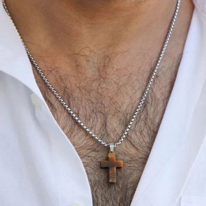 Collar Hombre Plateado Cruz